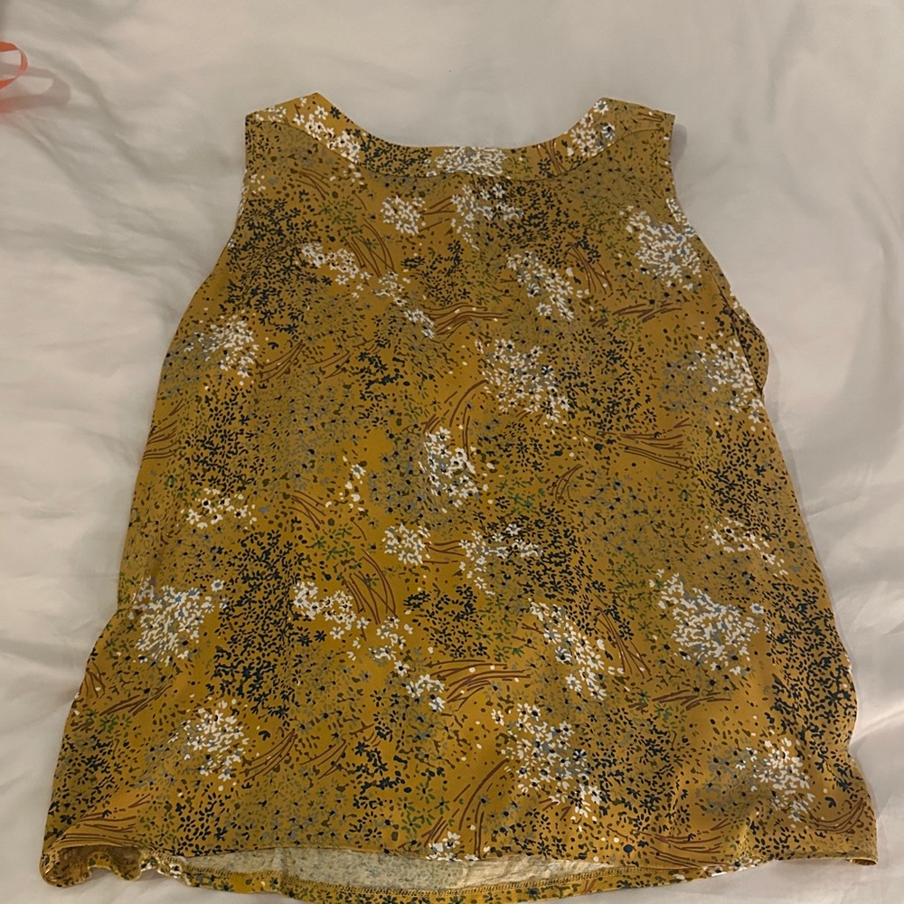LOFT Mustard Floral Sleeveless Blouse